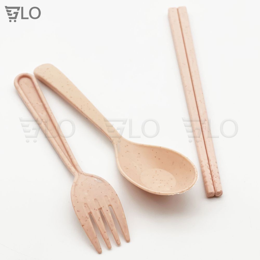 Bộ Muỗng Đũa Nĩa Dùng Bữa Kèm Hộp Đựng Nhựa Lúa Mạch