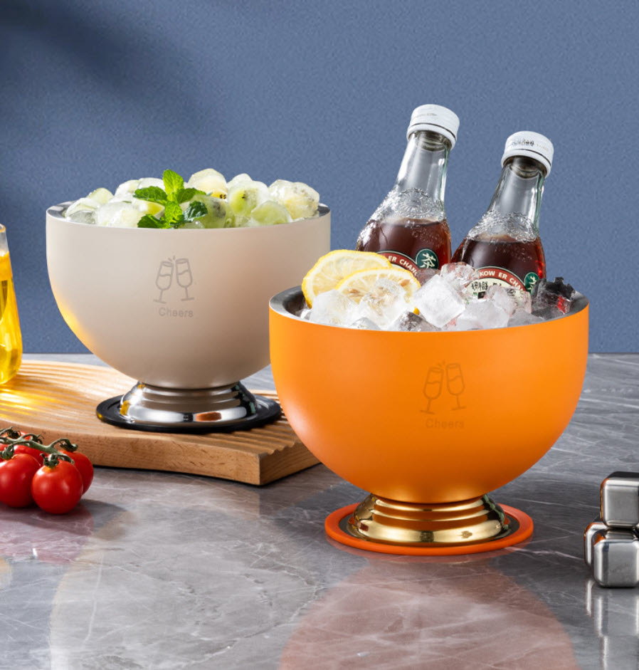 Xô đá 2 lớp có nắp để bàn cho Bar - Pub - tiệc ngoài trời, xô đựng trái cây tươi PBCP32 inox 304