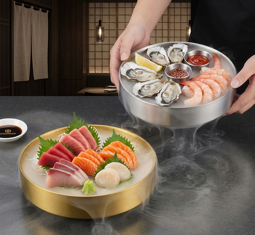 Khay giữ lạnh sashimi kiểu Nhật, khay làm lạnh sushi hải sản - trái cây PBCP40 bằng inox