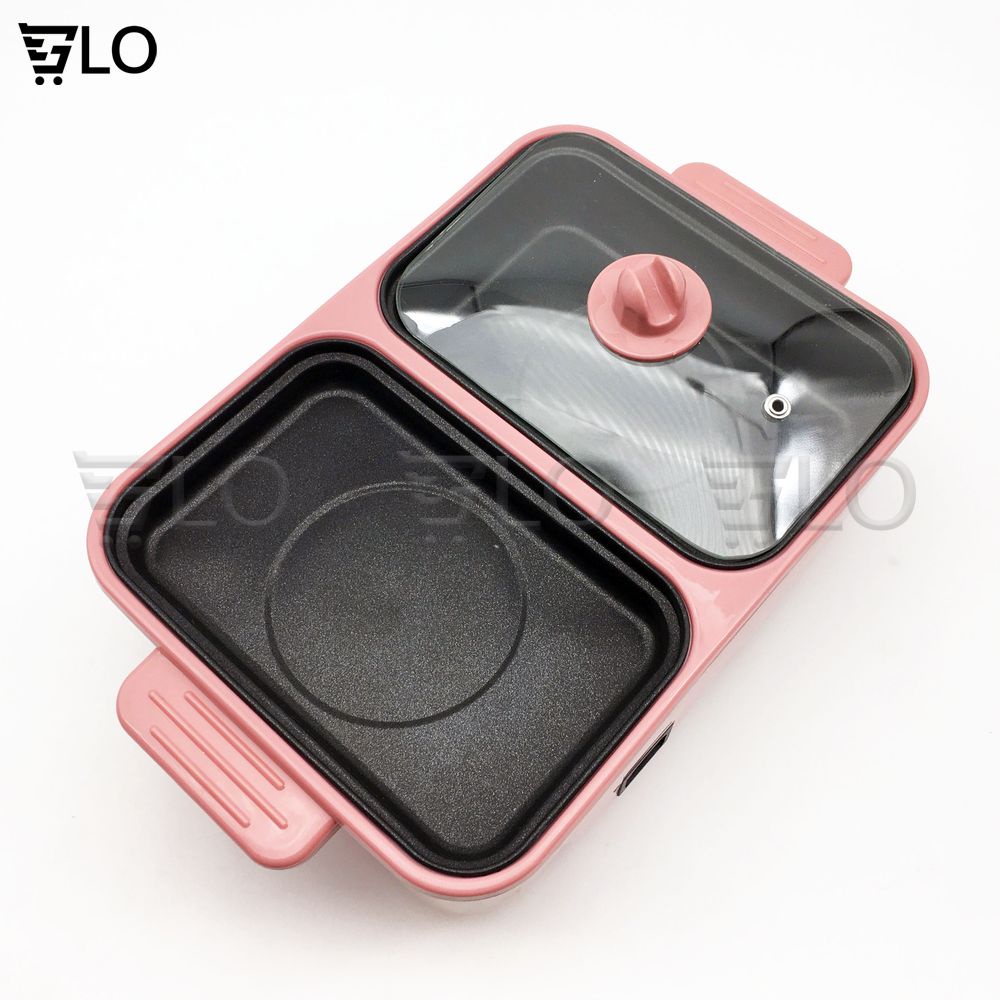Bếp Điện Mini 2 Ngăn, Nồi Lẩu Nướng, Đế Chống Dính, Công Dụng 5 Trong 1