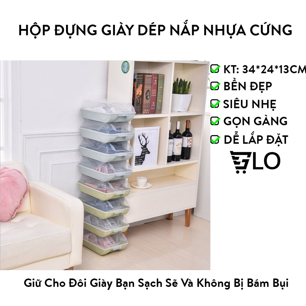Hộp Đựng Giày Dép Nắp Nhựa Cứng Trong Suốt Có Nắp Đậy Thoáng Khí, Size lớn Chịu Lực 4kg Kích Thước 34 x 24 x 13