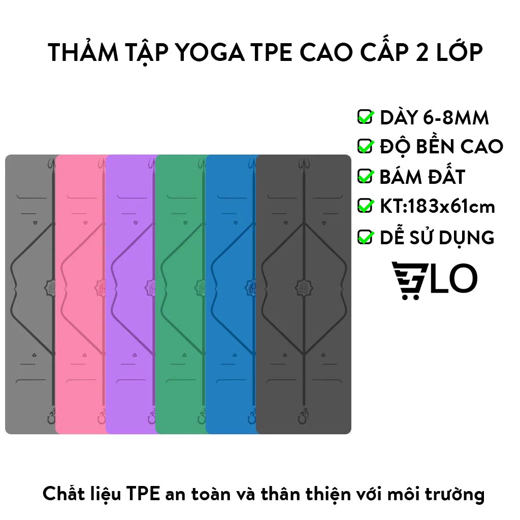 Thảm Tập Yoga Gym Định Tuyến TPE Cao Cấp 2 Lớp Dày 6mm-8mm, Chống Trơn Trượt, Không Mùi, Độ Bám Tốt