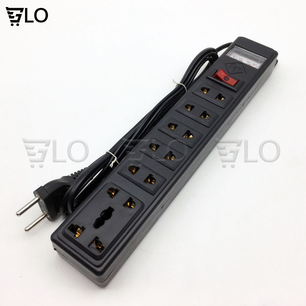 Ổ Cắm Điện Có Công Tắc 7 Phích Cắm Màu Đen