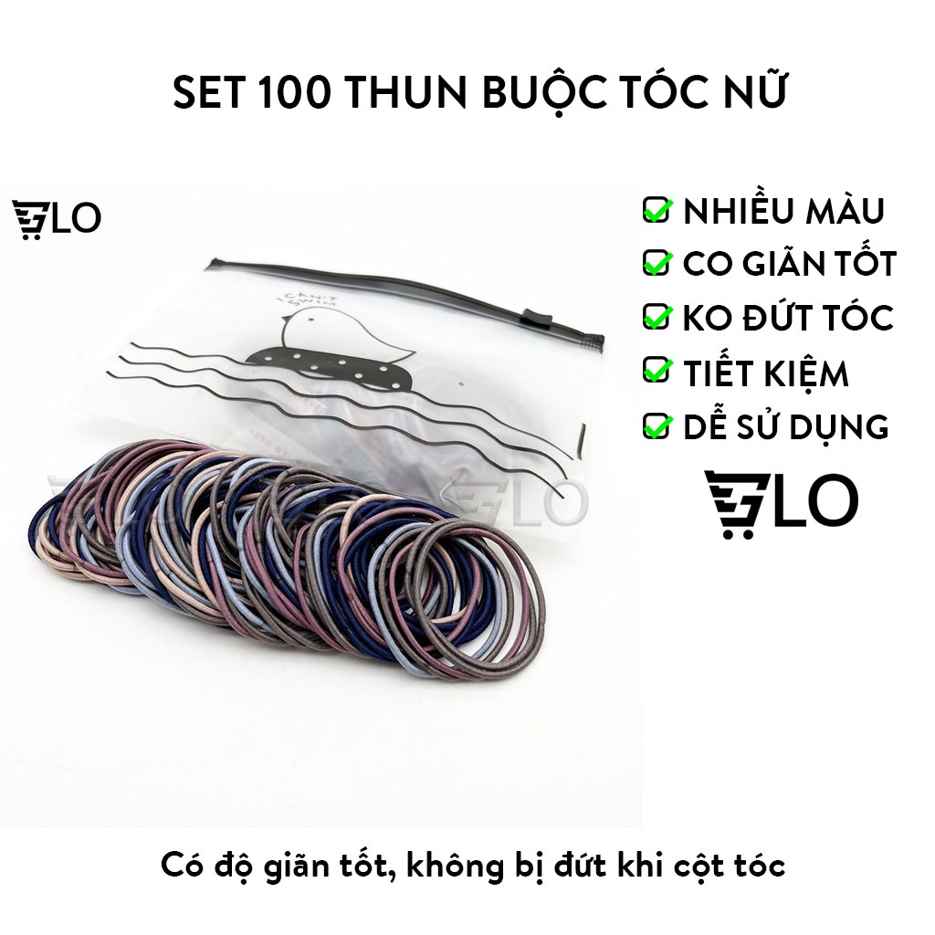 Set 100 Thun Buộc Tóc Nữ, Dây Cột Tóc Nhiều Màu
