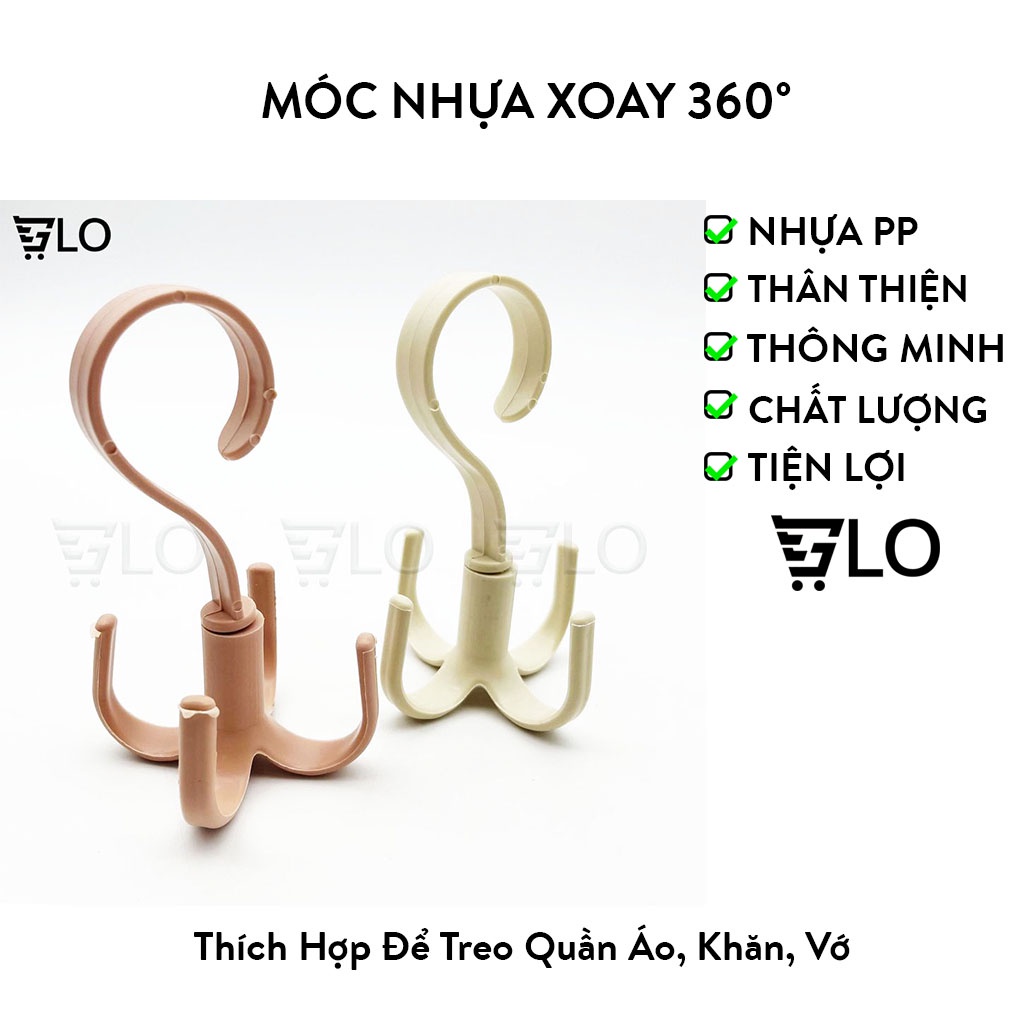 Móc Nhựa Xoay 360 Độ 4 Chấu Tiện Dụng Treo Đồ, Phơi Quần Áo, Túi, Thắt Lưng, Giày Dép, Khăn Chịu Lực Cao