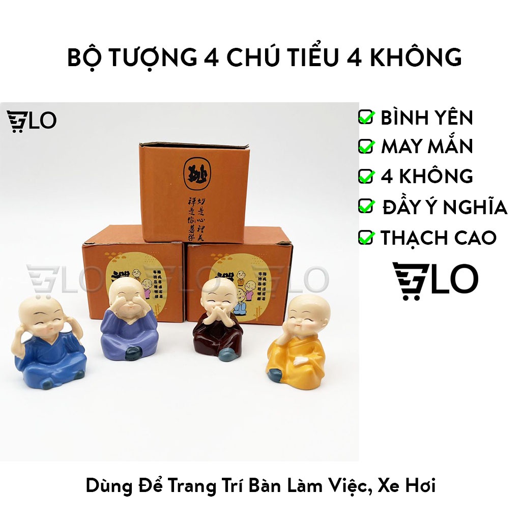Bộ Tượng 4 Chú Tiểu Bốn Không, Mang Lại Bình Yên, May Mắn, Để Bàn Làm Việc, Xe Hơi, Để Trang Trí