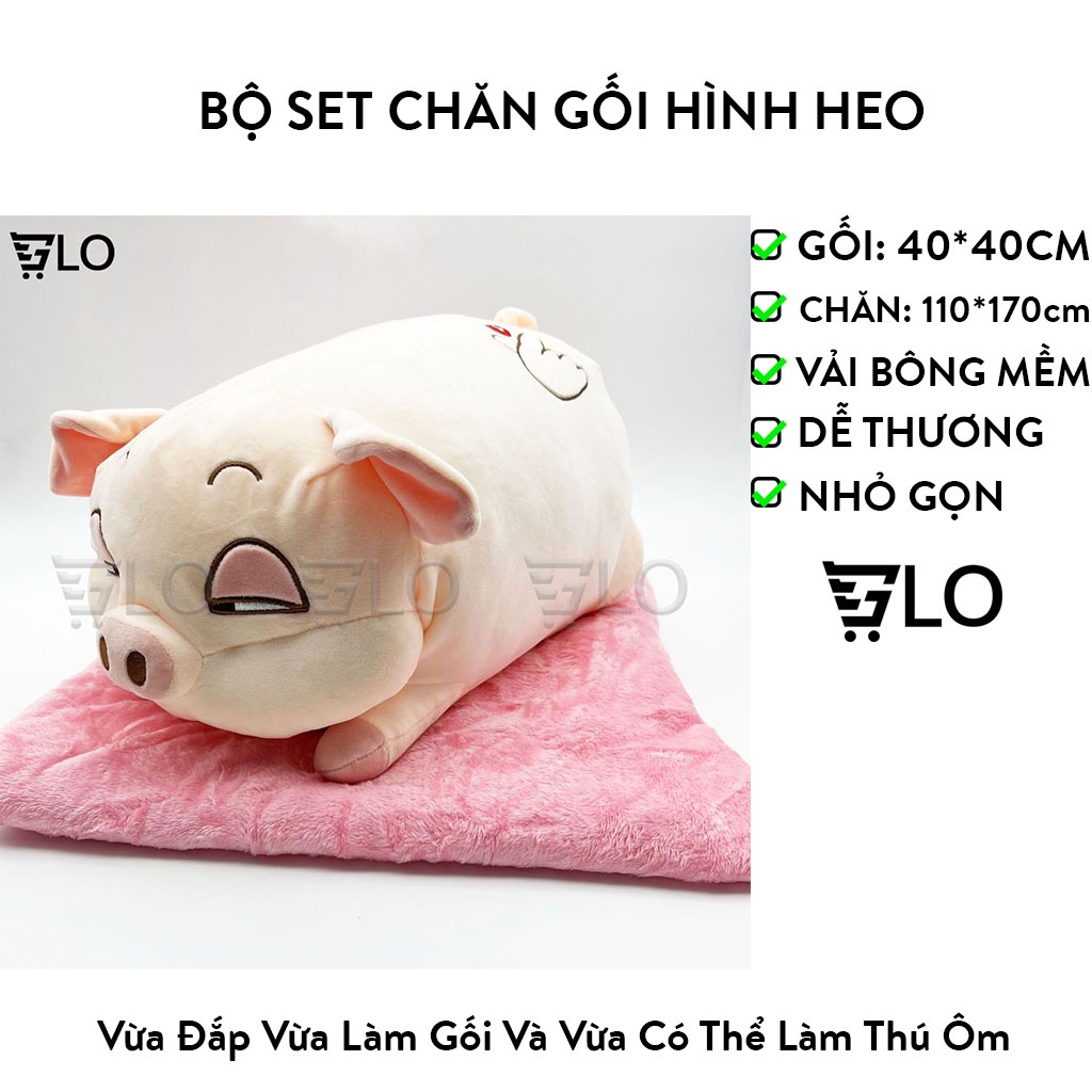 Bộ Set Chăn Gối Văn Phòng 2 In 1 Hình Heo Dễ Thương