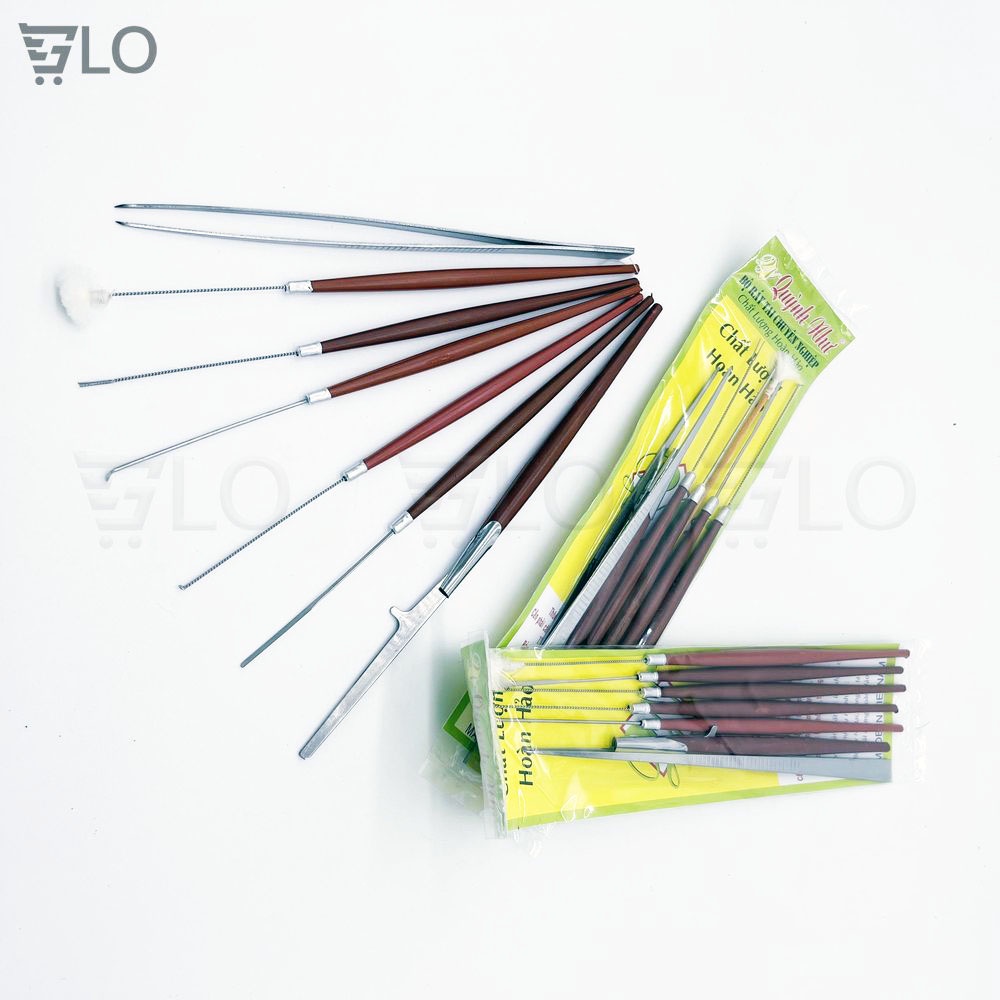 Bộ Dụng Cụ Lấy Ráy Tai 7 Món Cán Gỗ Tiện Dụng