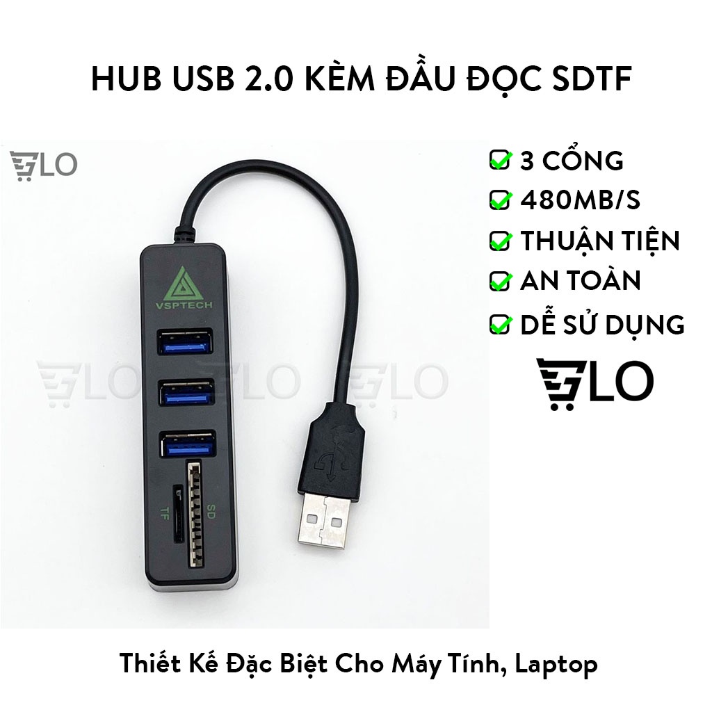Hub USB Gồm 3 Cổng Usb Kèm Đầu Đọc Thẻ Nhớ SD/TF