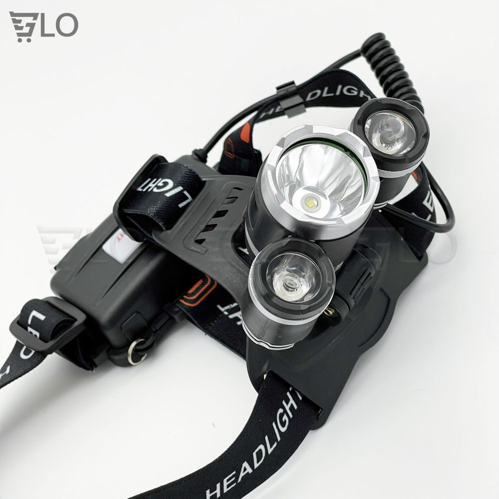 Đèn Pin Đeo Trán Đội Đầu 3 Bóng + 2 Pin Sạc + 1 Cục Sạc