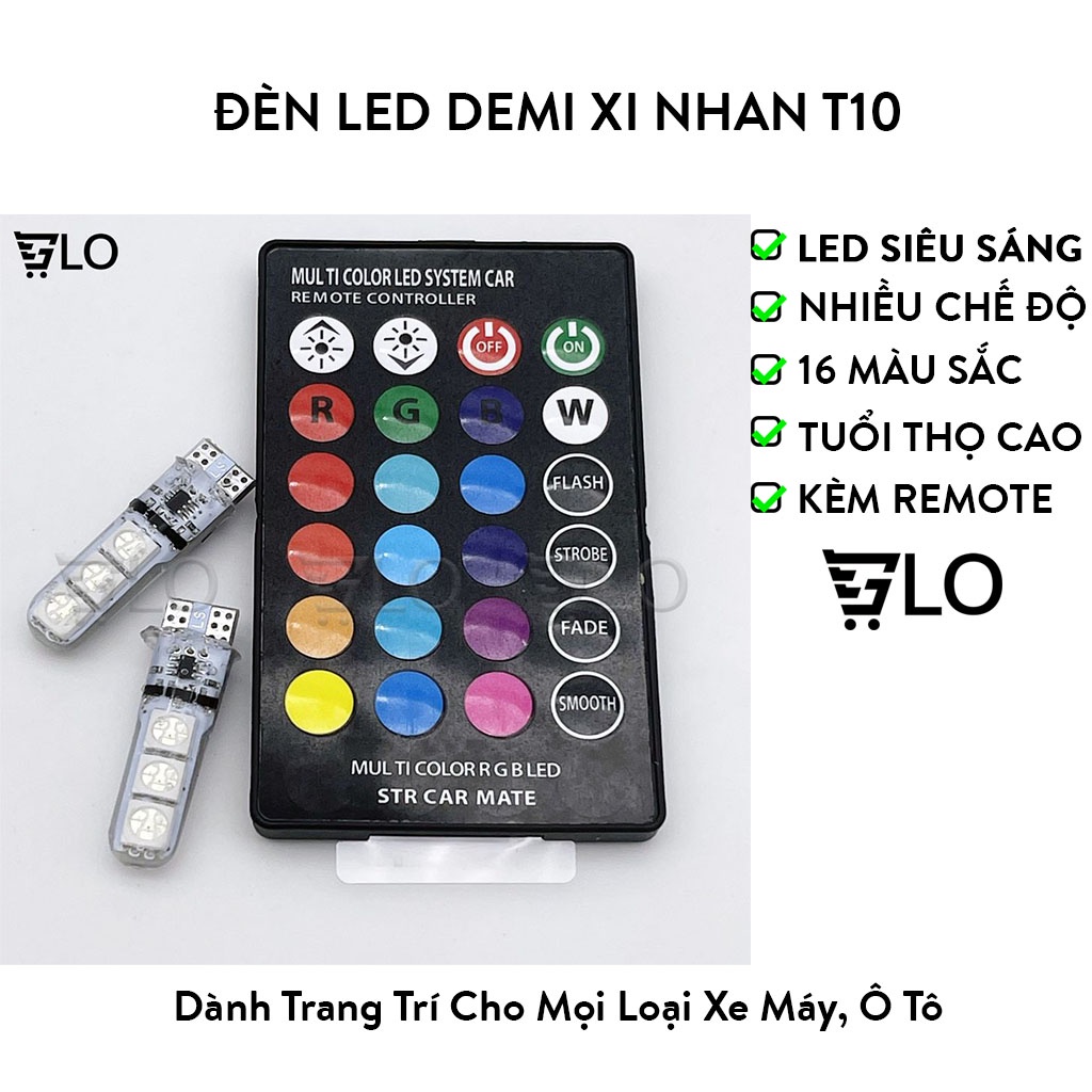 Đèn Led Demi Xi Nhan Xe Máy T10 16 Màu Có Remote (1 Cặp + Remote)