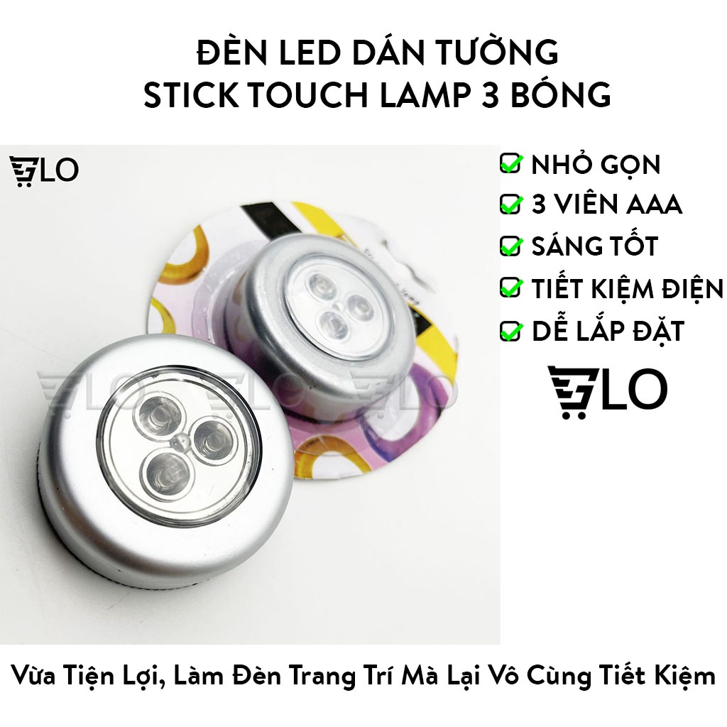 Bóng Đèn Led Dán Tường Thông Minh 3 Bóng Trang Trí Tủ Quần Áo, Nhà Bếp Stick Touch Lamp