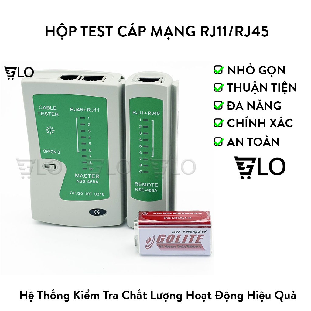 Hộp Test Cáp Mạng Đa Năng RJ-11 RJ-45 Tặng Kèm Pin 9V