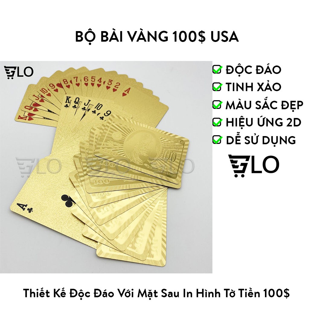 Bài Tây Mạ Vàng 100$ USA Cao Cấp Nhũ Vàng Chống Thấm Nước