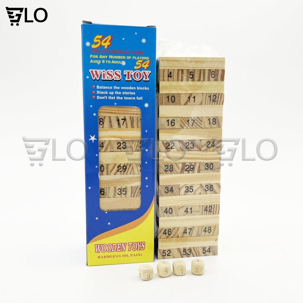 Bộ Đồ Chơi Rút Gỗ Wiss Toy(Gồm 54 Thanh Gỗ Và 4 Xúc Xắc)