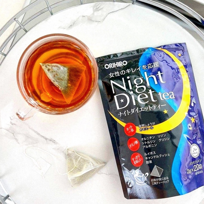 Trà giảm cân Orihiro Night Diet Tea hỗ trợ giảm mỡban đêm, đốt cháy mỡ bụng bổ sung Collagen 20 túi lọc