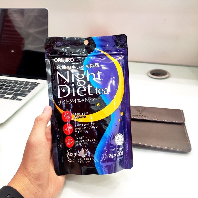 Trà giảm cân Orihiro Night Diet Tea hỗ trợ giảm mỡban đêm, đốt cháy mỡ bụng bổ sung Collagen 20 túi lọc
