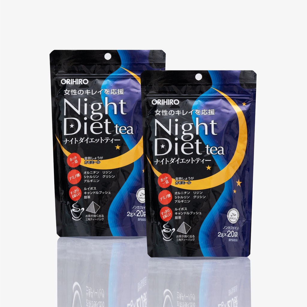 Trà giảm cân Orihiro Night Diet Tea hỗ trợ giảm mỡban đêm, đốt cháy mỡ bụng bổ sung Collagen 20 túi lọc