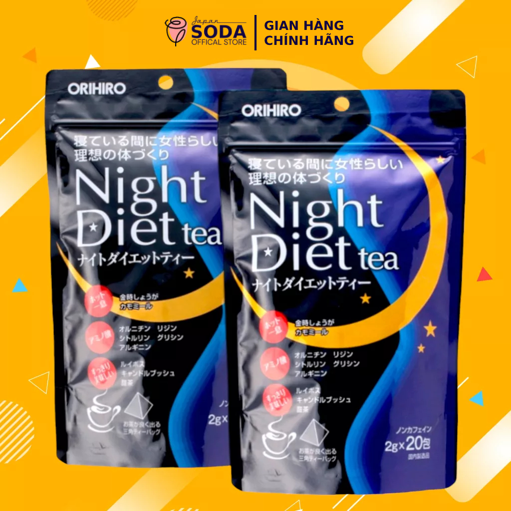Trà giảm cân Orihiro Night Diet Tea hỗ trợ giảm mỡban đêm, đốt cháy mỡ bụng bổ sung Collagen 20 túi lọc