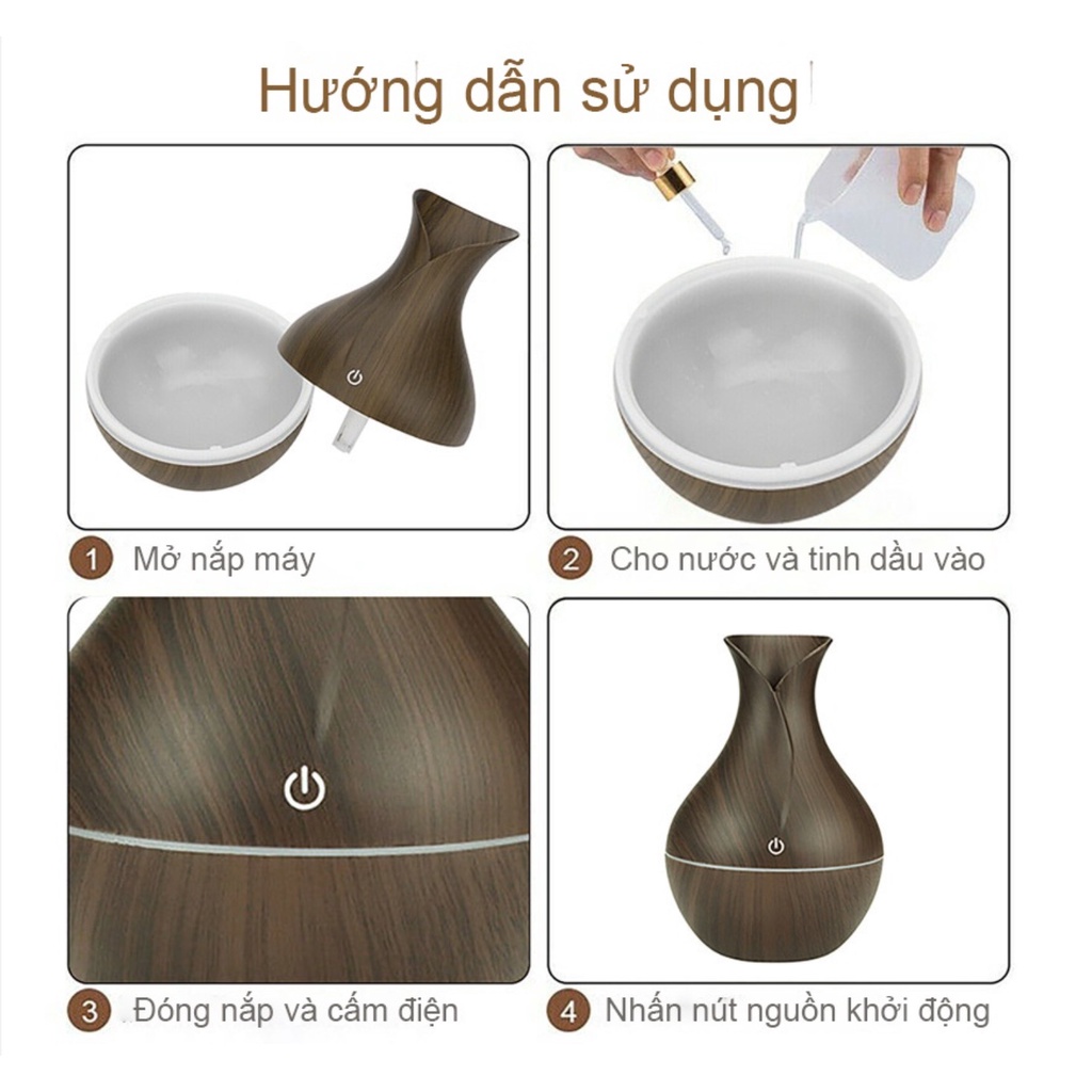 Máy xông tinh dầu Mini phun sương, khuếch tán, hương thơm, đuổi muỗi, bình hoa 130ml