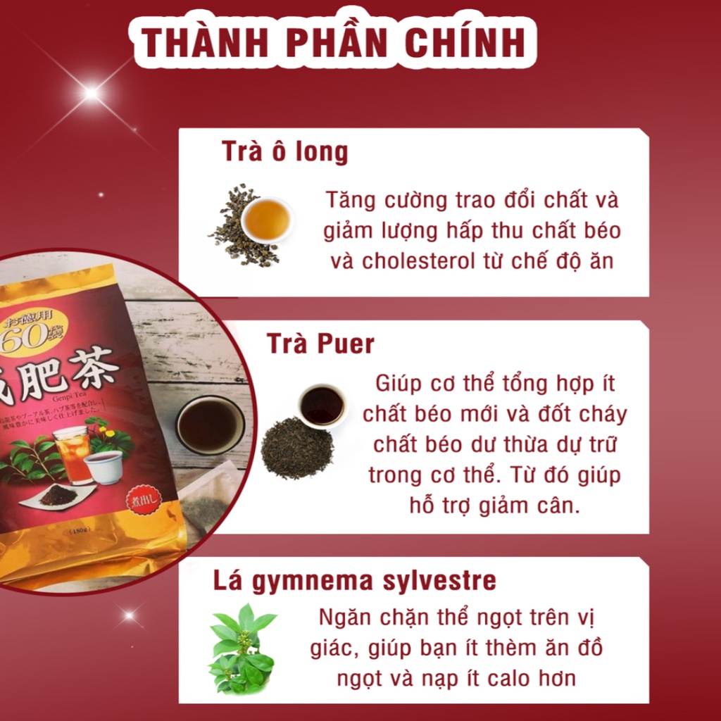 Trà giảm cân Orihiro Genpi vị Ô Long hỗ trợ giảm mỡ bụng, giảm cân an toàn gói 60 túi lọc