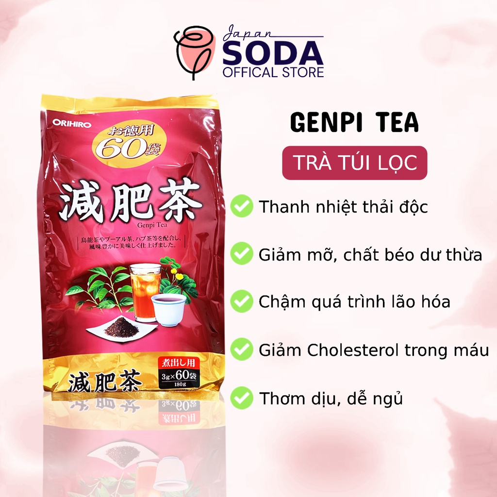 Trà giảm cân Orihiro Genpi vị Ô Long hỗ trợ giảm mỡ bụng, giảm cân an toàn gói 60 túi lọc