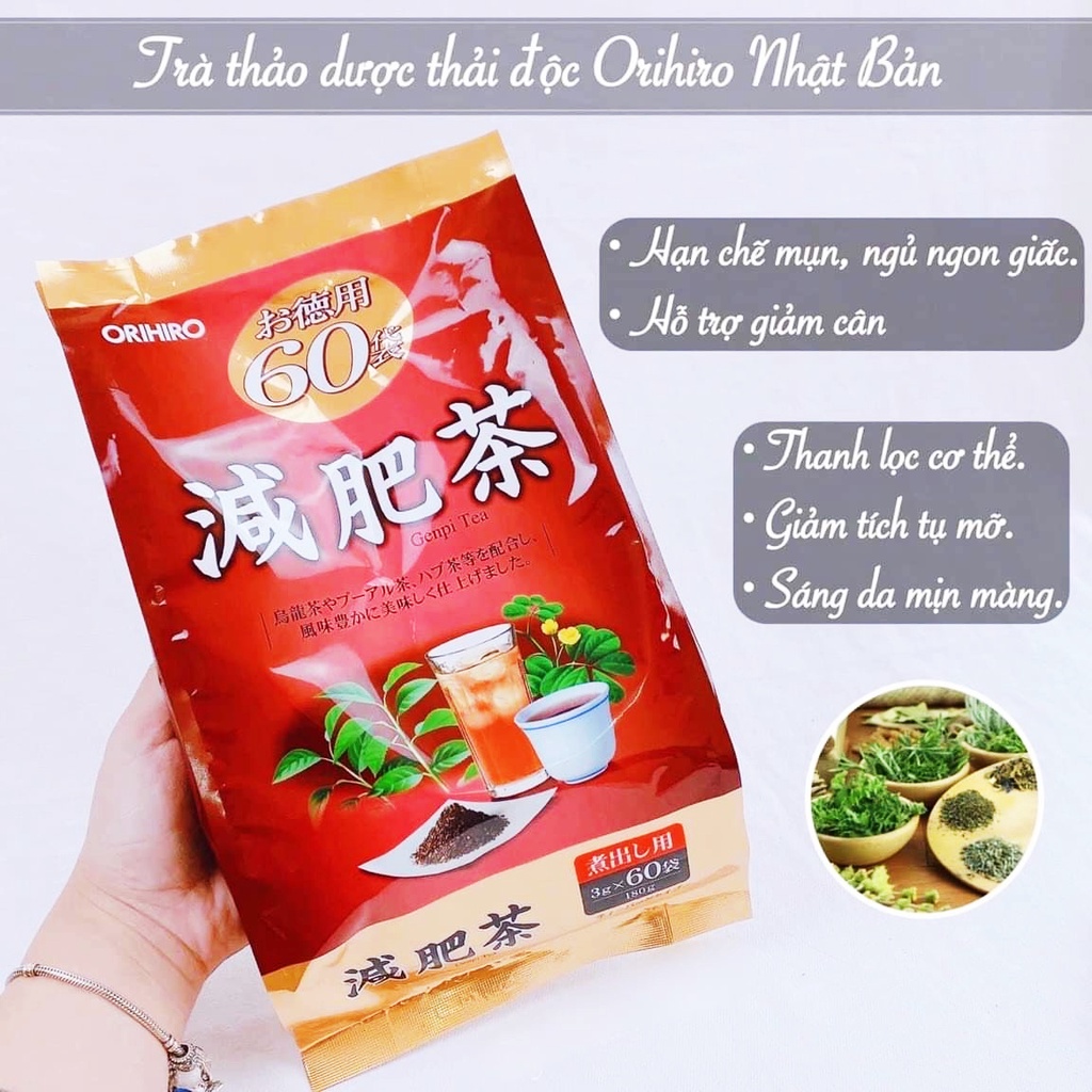 Trà giảm cân Orihiro Genpi vị Ô Long hỗ trợ giảm mỡ bụng, giảm cân an toàn gói 60 túi lọc