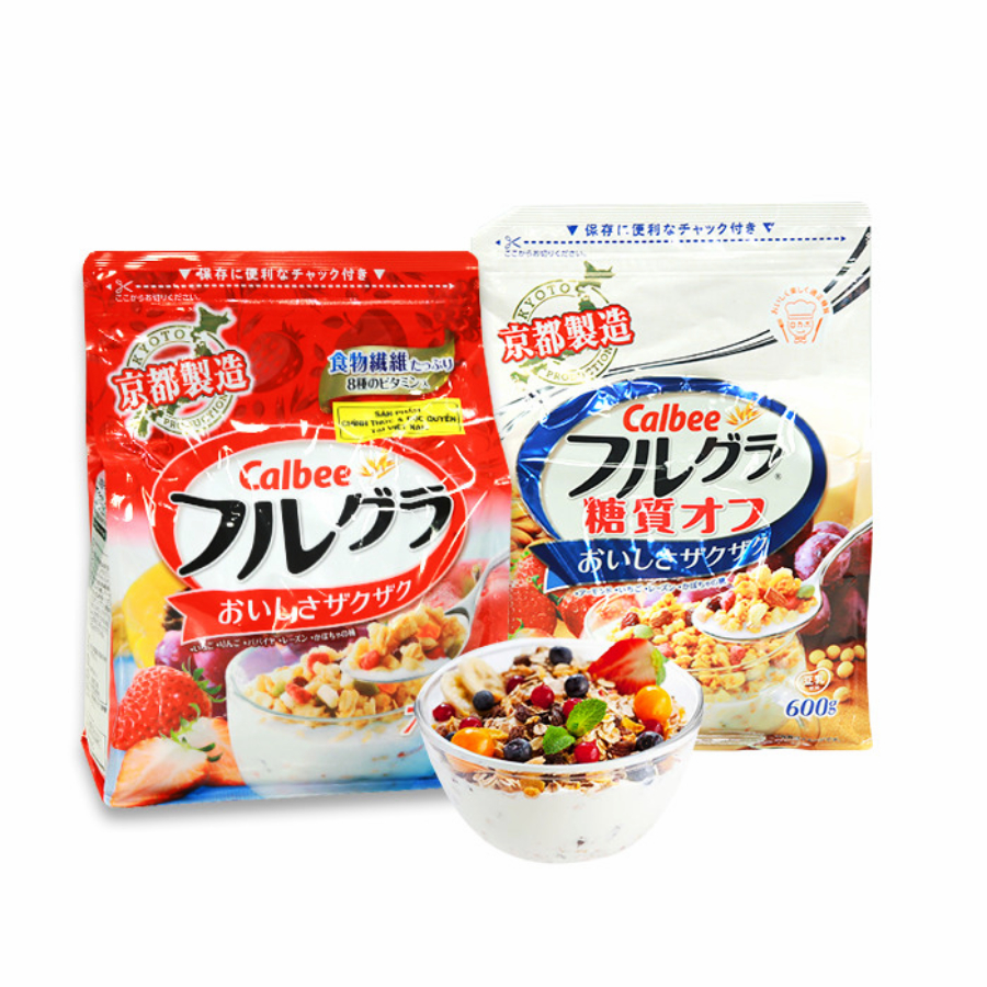 Ngũ cốc trái cây Calbee Trắng - Đỏ dành cho người ăn Kiêng và bổ sung dưỡng chất