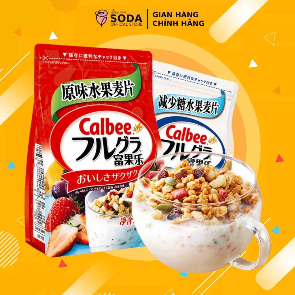 Ngũ cốc trái cây Calbee Trắng - Đỏ dành cho người ăn Kiêng và bổ sung dưỡng chất