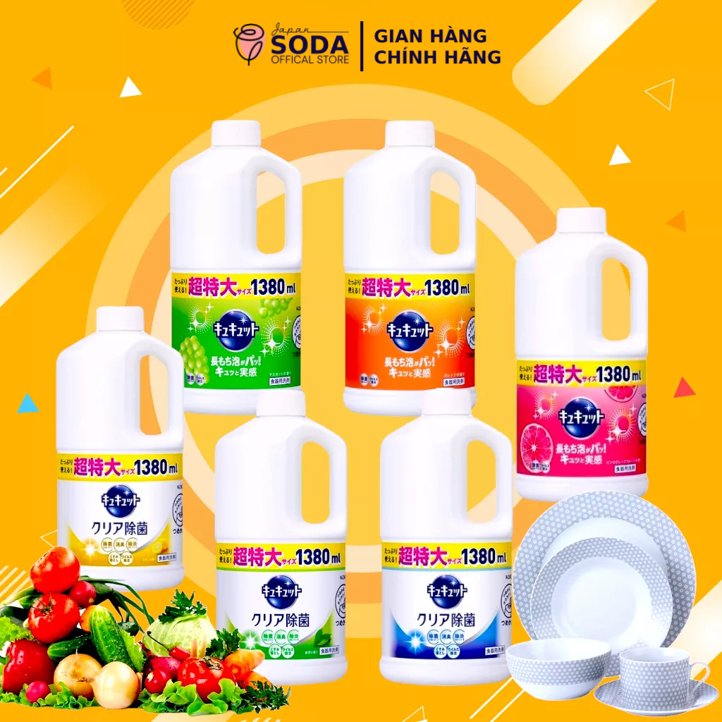 Nước rửa chén, rửa bát KAO Nhật Bản rửa rau củ an toàn sức khỏe chai lớn 1380ml