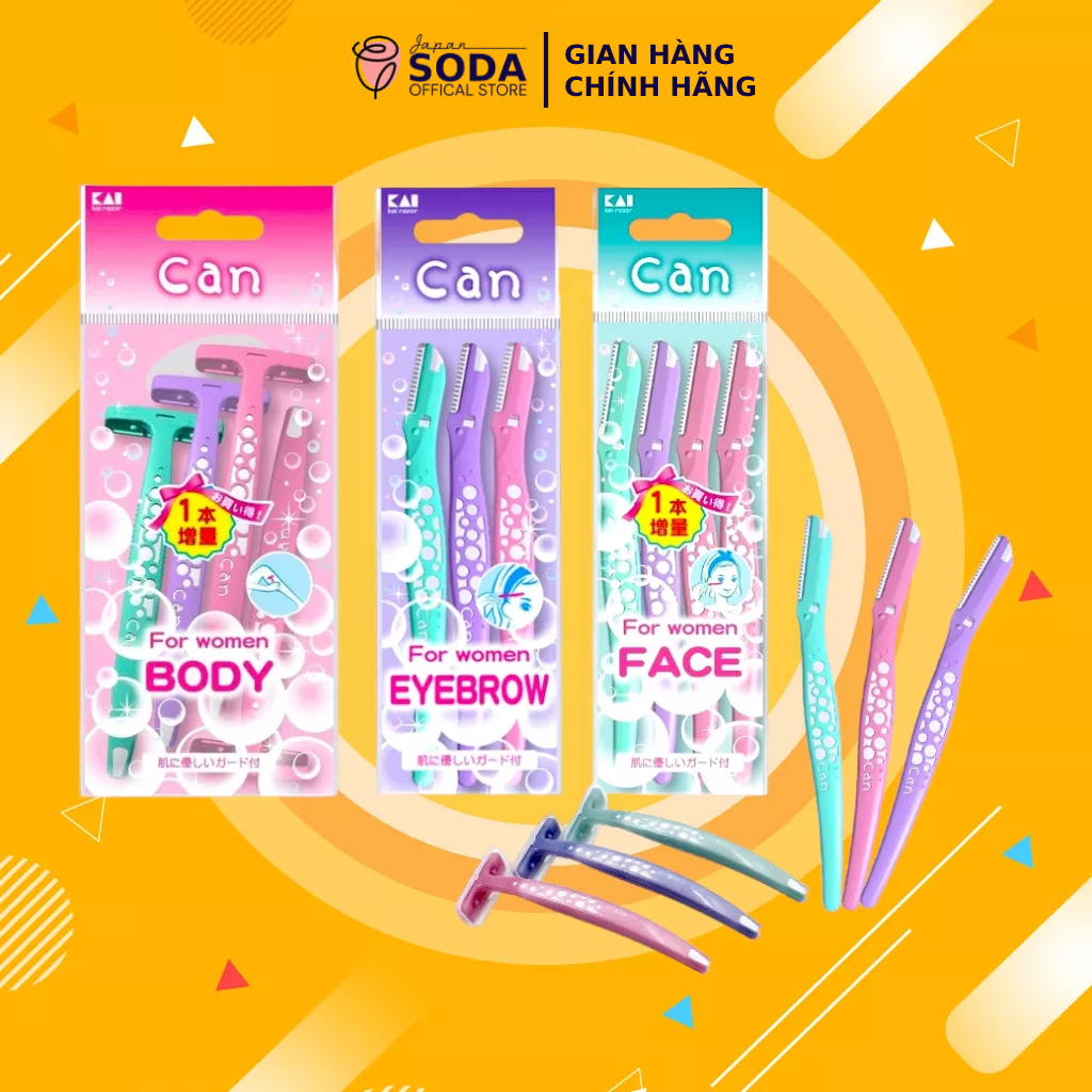 Bộ dao cạo lông mày Kai Can, dao cạo lông mặt, dao cao lông cơ thể Nhật Bản set 3 chiếc