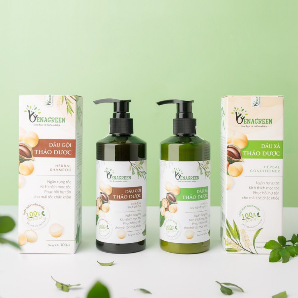 Dầu gội thảo mộc VenaGreen thiên nhiên sạch gàu nhanh mọc tóc chai gội - xả 300ml