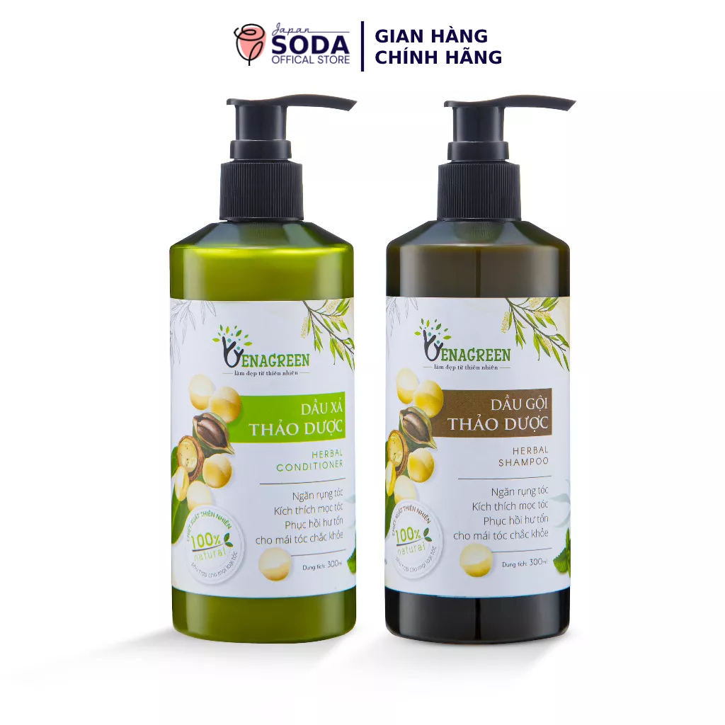 Dầu gội thảo mộc VenaGreen thiên nhiên sạch gàu nhanh mọc tóc chai gội - xả 300ml