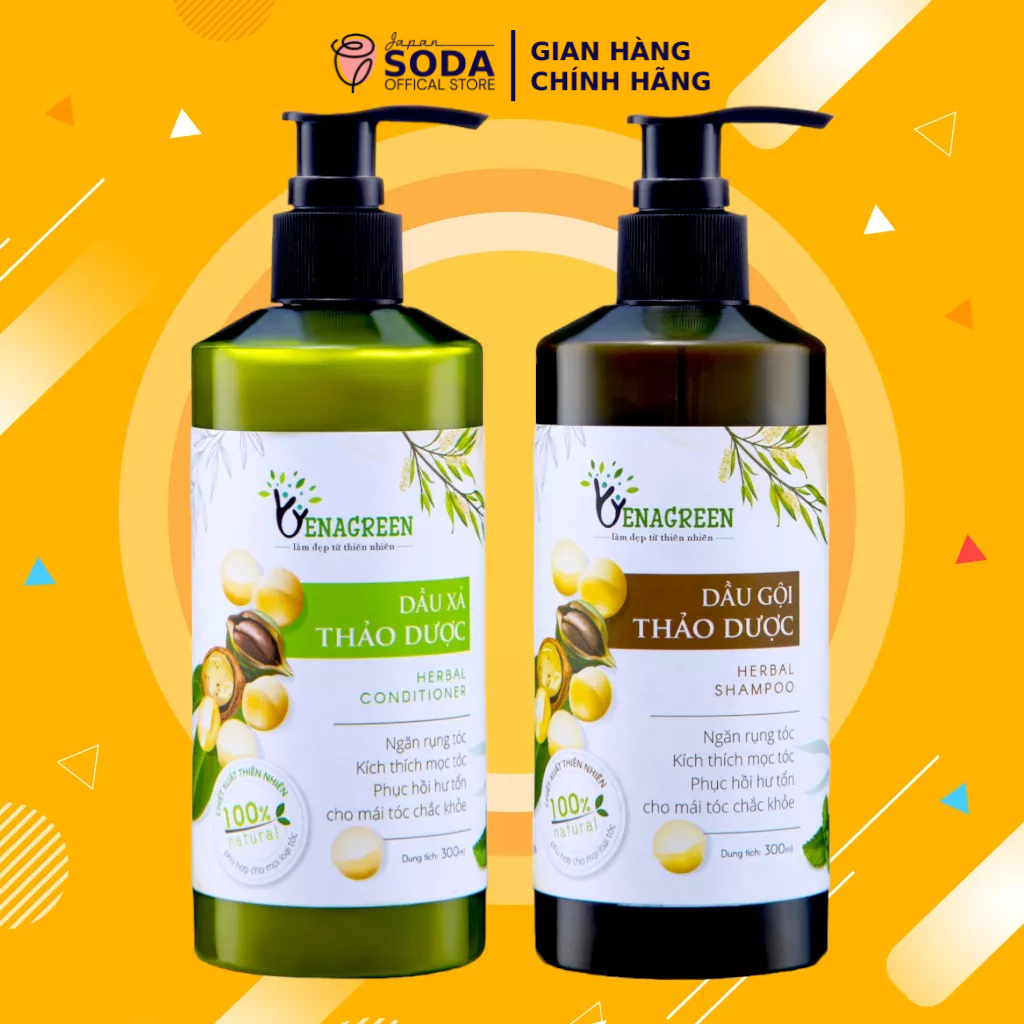 Dầu gội thảo mộc VenaGreen thiên nhiên sạch gàu nhanh mọc tóc chai gội - xả 300ml