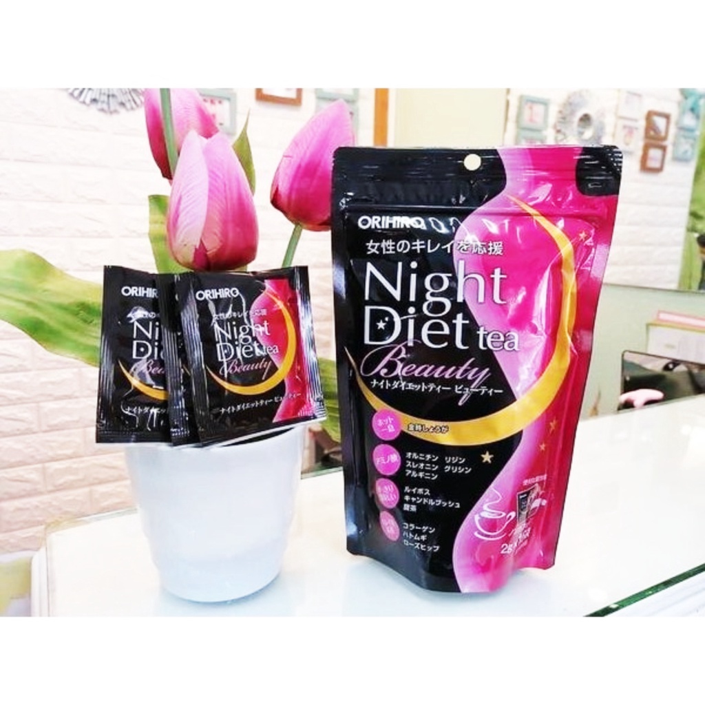 Trà giảm cân Orihiro Night Diet Tea hỗ trợ giảm mỡ bụng ban đêm, bổ sung Collagen 16 túi lọc