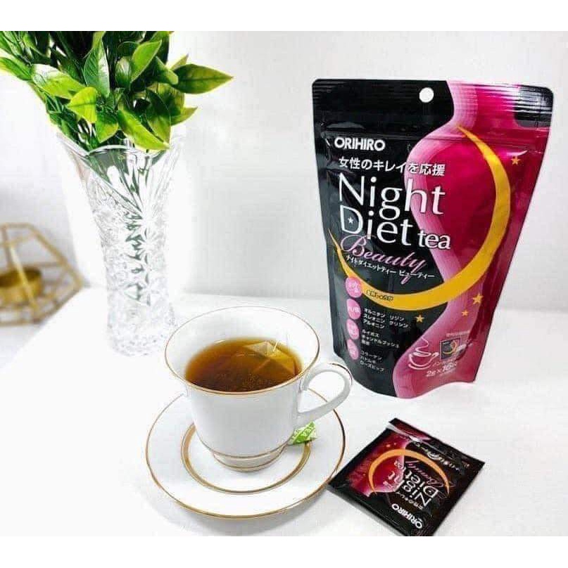 Trà giảm cân Orihiro Night Diet Tea hỗ trợ giảm mỡ bụng ban đêm, bổ sung Collagen 16 túi lọc