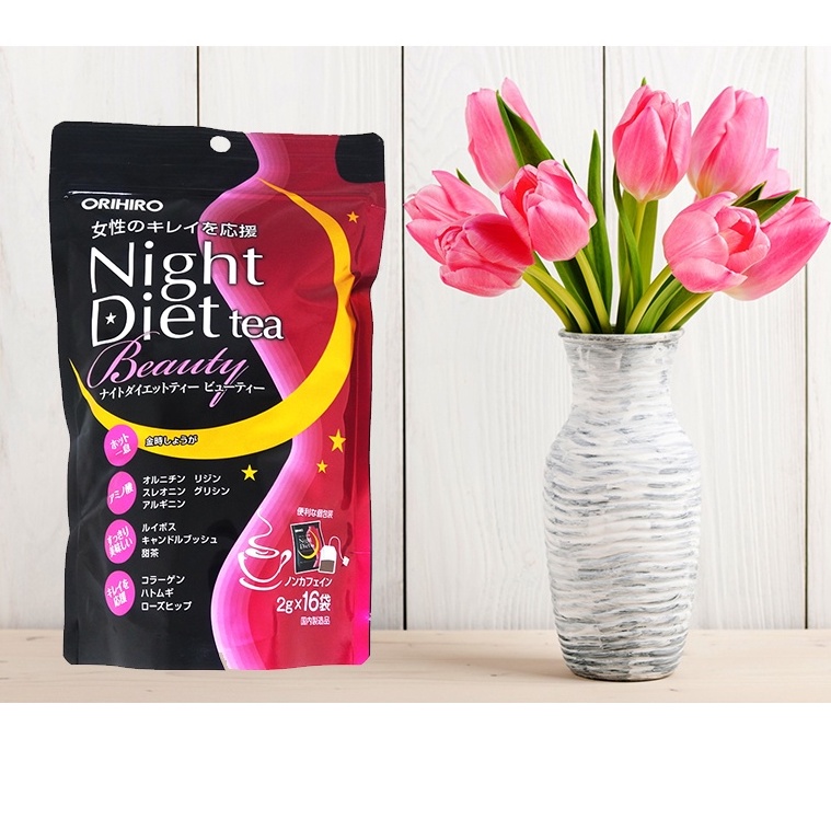 Trà giảm cân Orihiro Night Diet Tea hỗ trợ giảm mỡ bụng ban đêm, bổ sung Collagen 16 túi lọc