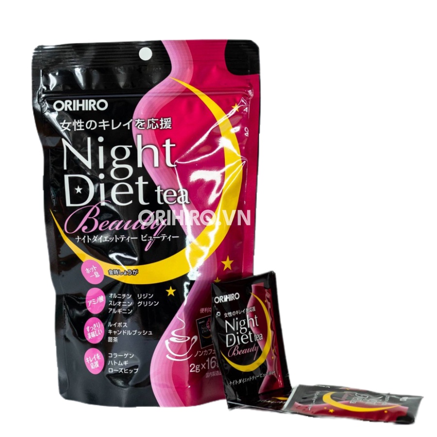 Trà giảm cân Orihiro Night Diet Tea hỗ trợ giảm mỡ bụng ban đêm, bổ sung Collagen 16 túi lọc