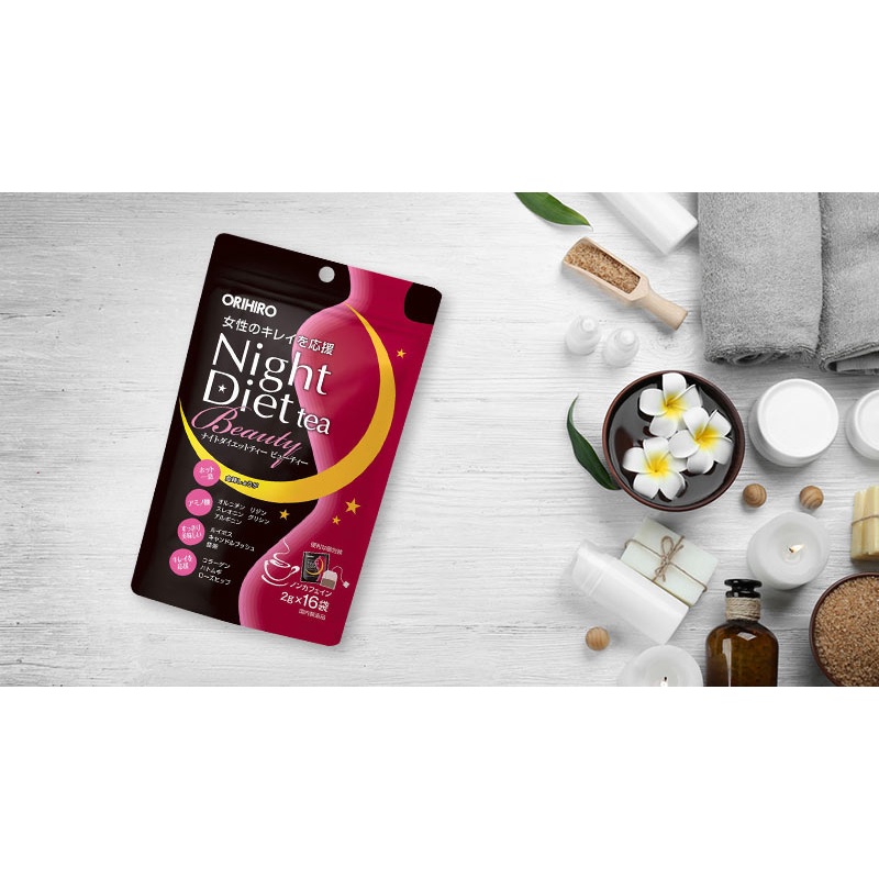 Trà giảm cân Orihiro Night Diet Tea hỗ trợ giảm mỡ bụng ban đêm, bổ sung Collagen 16 túi lọc