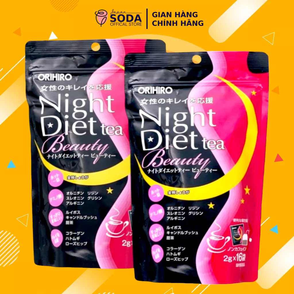 Trà giảm cân Orihiro Night Diet Tea hỗ trợ giảm mỡ bụng ban đêm, bổ sung Collagen 16 túi lọc
