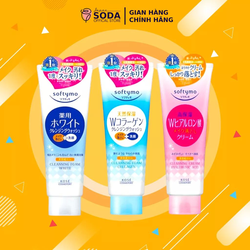 Sữa rửa mặt Collagen Kose Softymo rửa mặt dưỡng trắng, dưỡng ẩm, giảm vết nhăn 220g