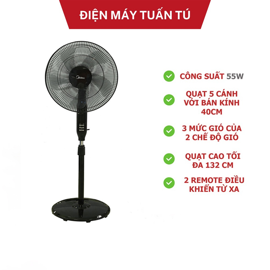 Quạt điện đứng cao cấp Midea FS40-15Q.FS40-15QR Điều khiển từ xa. Quạt đứng Toshiba, HÀNG CHÍNH HÃNG