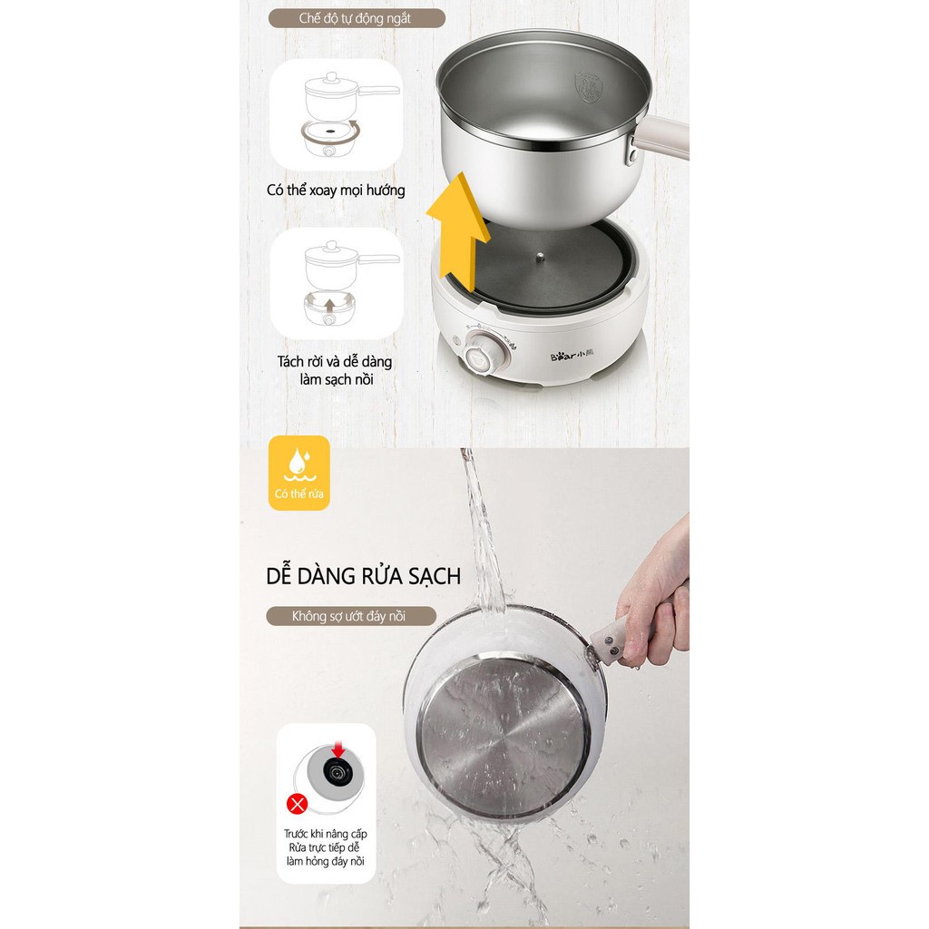 Nồi Điện Đa Năng Bear 3 Tầng Nấu, Hấp, Lẩu Dung Tích 2,5 Lít Kèm Lồng Hấp, chảo (Bảo Hành 12 Tháng)