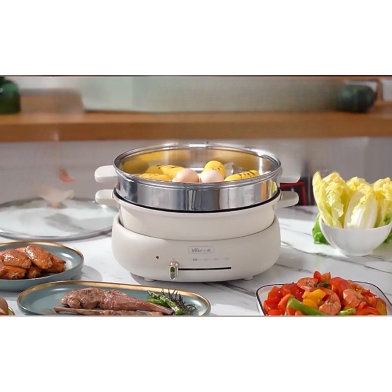 (SẴN HÀNG) Nồi lẩu-nướng Bear 3 in 1 kèm khay hấp-  -Bh 12 tháng ..