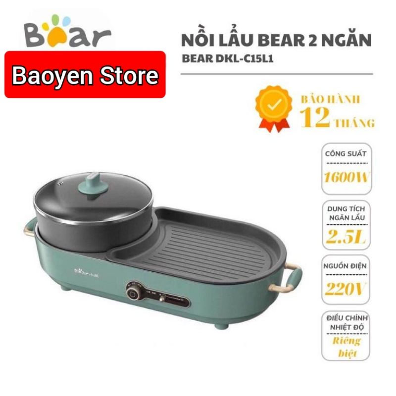 Lẩu nướng Đa năng Bear Bear DKL-C15L1, chính hãng, bảo hành 12 tháng!