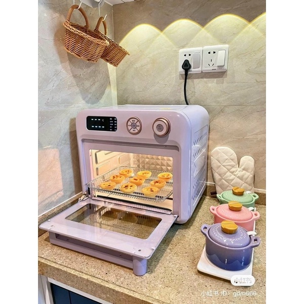 Lò nướng đa năng nồi chiên không dầu kiêm lò nướng đối lưu Daewoo thông minh màu tím pastel dung tích 18L