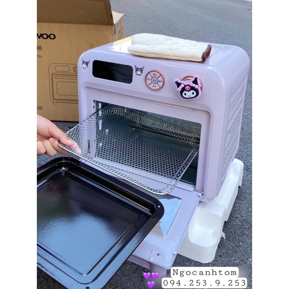 Lò nướng đa năng nồi chiên không dầu kiêm lò nướng đối lưu Daewoo thông minh màu tím pastel dung tích 18L