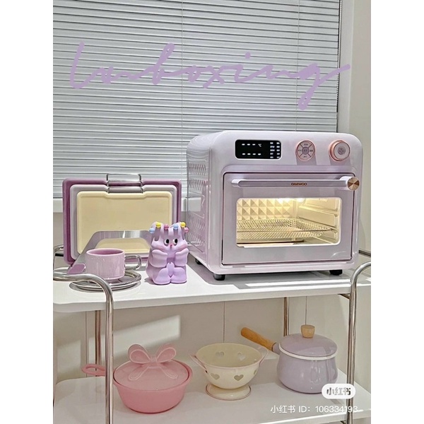 Lò nướng đa năng nồi chiên không dầu kiêm lò nướng đối lưu Daewoo thông minh màu tím pastel dung tích 18L