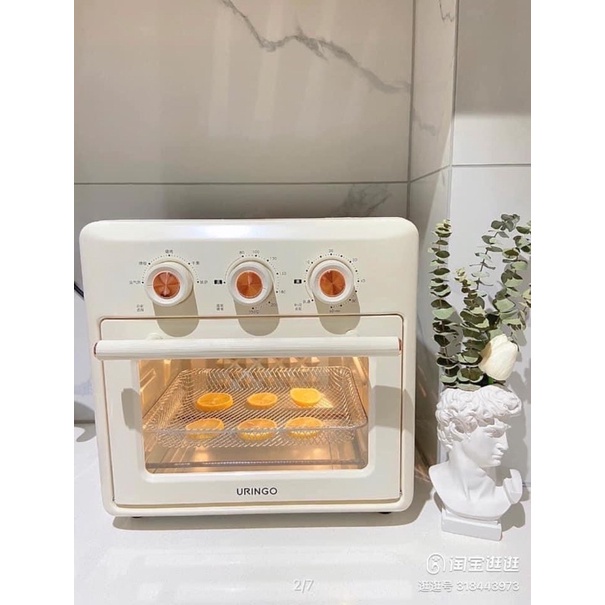 Nồi chiên không dầu kiêm lò nướng đối lưu đa năng URINGO KK01 công suất 1200W màu trắng chính hãng 12th