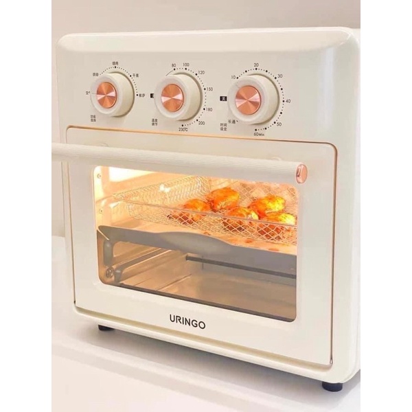 Nồi chiên không dầu kiêm lò nướng đối lưu đa năng URINGO KK01 công suất 1200W màu trắng chính hãng 12th